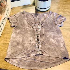 American eagle acid wash lace up tee